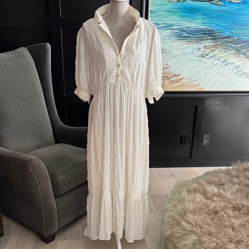 River Island Cream Maxi Dress with Button Detail